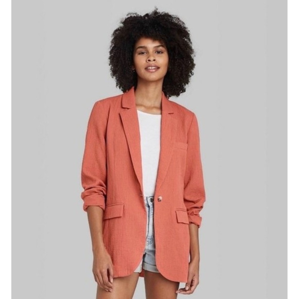 Wild Fable Womens XL Terracotta‎ Orange Cotton Gauze Textured Oversized Blazer